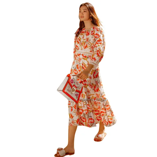 Váy Nữ F2 Fashion & Freedom Linen Autumn Charm D620-CH-S-0822 Màu Cam Hoa Size S