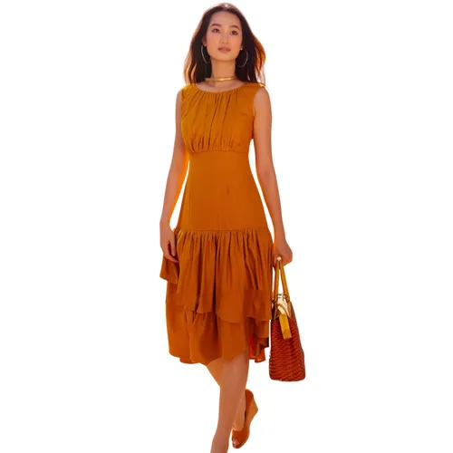 Váy Nữ F2 Fashion & Freedom Linen Autumn Charm D647-VN-S-0822 Màu Vàng Nghệ Size S