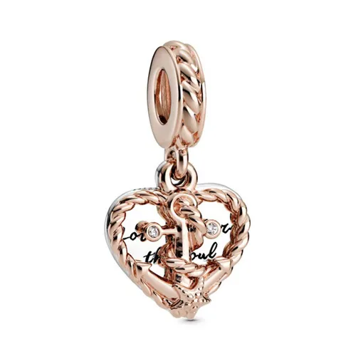 Hạt Vòng Charm Pandora Anchor With Rope, Love And Heart Pendant 788940C01 Màu Bạc/ Vàng Hồng