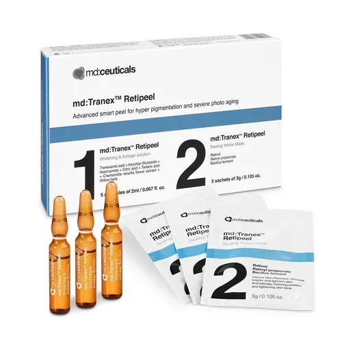 Bộ Sản Phẩm Thay Da Sinh Học Giảm Nám Md:ceuticals Md Tranex Retipeel (5 Ống Serum x 5 Mặt Nạ)