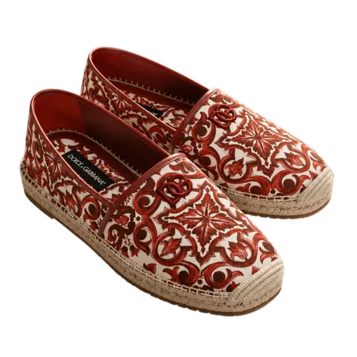 Giày Lười Nam Dolce & Gabbana D&G Canvas Espadrilles With Majolica Print A50730 AD506 Màu Đỏ Size 42