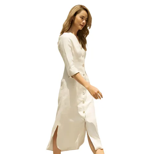 Váy Midi Cổ Tim F2 Fashion & Freedom Linen D379-T-S-0919 Màu Trắng Size S
