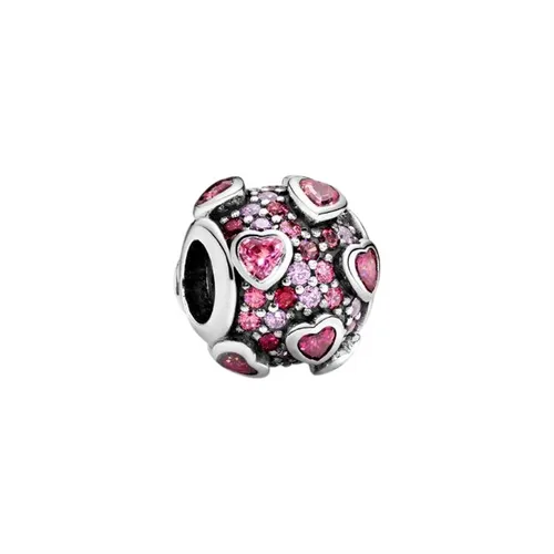 Hạt Vòng Charm Pandora Silver Charm With Fancy Pink Red And Orchid Cubic Zirconia 796555CZSMX Màu Hồng Bạc