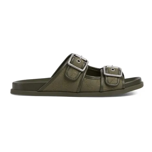 Dép Nam Gucci Buckle GG Canvas 831830 FAD71 8746 Màu Xanh Green Size 40