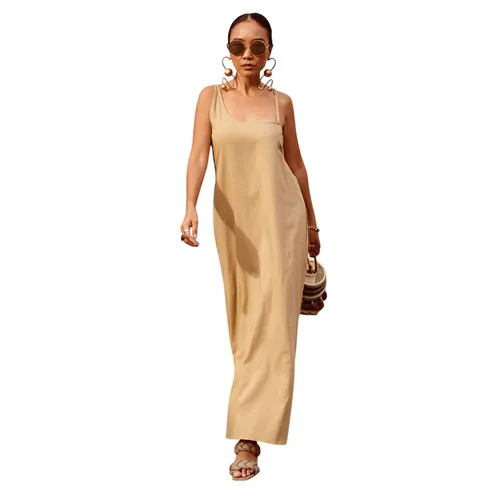 Váy Suông Hai Dây F2 Fashion & Freedom Linen Chocolate Fall In Love DT-D674-B-S-1122 Màu Be Size S