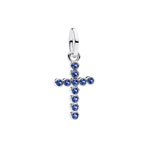 Mặt Dây Chuyền Pandora Blue Round Bezel Cross Necklace Màu Xanh Bạc
