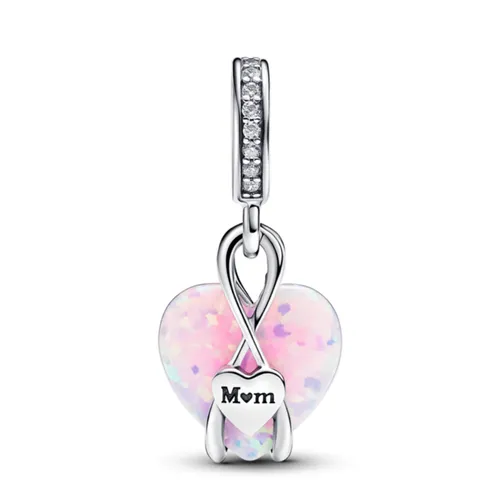 Hạt Vòng Charm Pandora Mom Opalescent Heart Dangle Charm 793202C01 Màu Hồng