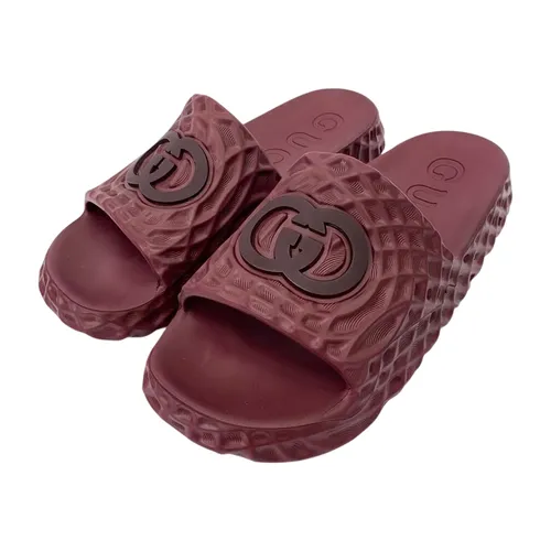 Dép Nam Gucci Men's Interlocking G Slide Sandal 770801 J8710 Màu Đỏ Mận Size 40