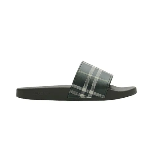 Dép Nam Burberry Check Slides Thicket Green 81132641 Màu Đen Xanh Size 42