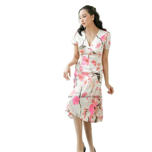 Váy Midi Nữ F2 Fashion & Freedom Pride D452-TC-XXL-0720 Màu Trắng Hồng Size XXL