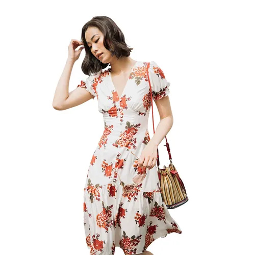 Váy Midi Nữ F2 Fashion & Freedom Pride D452-TD-S-0720 Màu Trắng Đỏ Size S