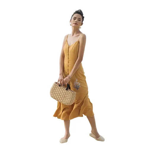 Váy Maxi Nữ F2 Fashion & Freedom Linen After SunSet D439-V-S-0620 Màu Vàng Size S