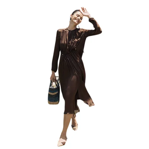 Váy Xòe Nữ F2 Fashion & Freedom Modern Meets Heritage Brown Silk Dress D430-ND-S-0620 Màu Nâu Size S