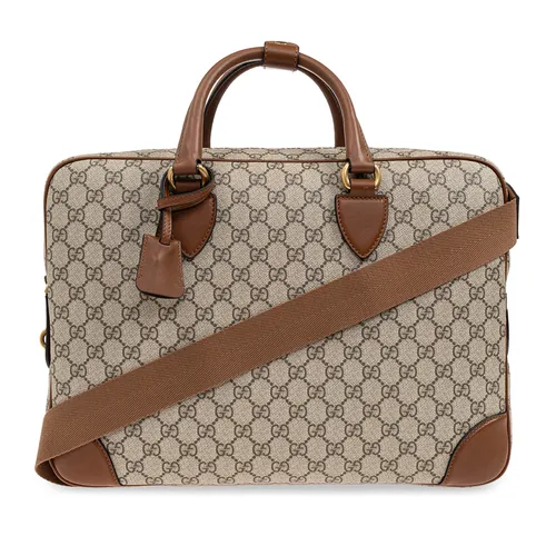 Túi Xách Tay Nam Gucci Beige Canvas Handbag GG Supreme Màu Nâu Xám