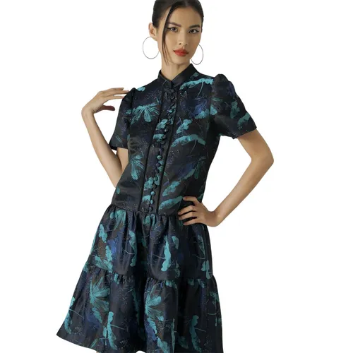 Váy Midi Nữ F2 Fashion & Freedom Gấm Becoming Discover D503-X-S-0521 Màu Xanh Họa Tiết Size S