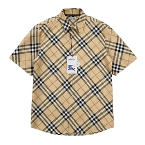 Áo Sơ Mi Cộc Tay Nam Burberry Check 8100682 Màu Camel Size S