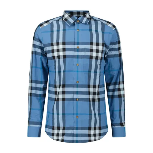 Áo Sơ Mi Nam Burberry Men's Claverdon Check Shirt In Blue Jade Màu Xanh Blue Size XS