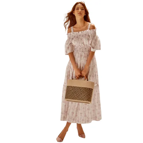 Váy Nữ F2 Fashion & Freedom White Linen Dress With Pink Fly Sly Pattern D534-H-S-0721 Màu Trắng Hồng Size S