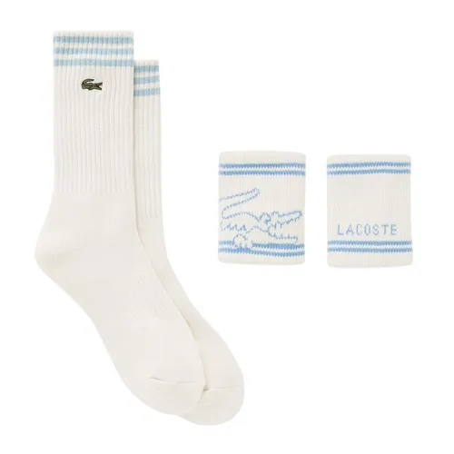 Set Tất Và Băng Đeo Cổ Tay Unisex Lacoste Sports Wristband + Socks Gift RL001E 56G J2G Màu Trắng/ Xanh Dương Size T6