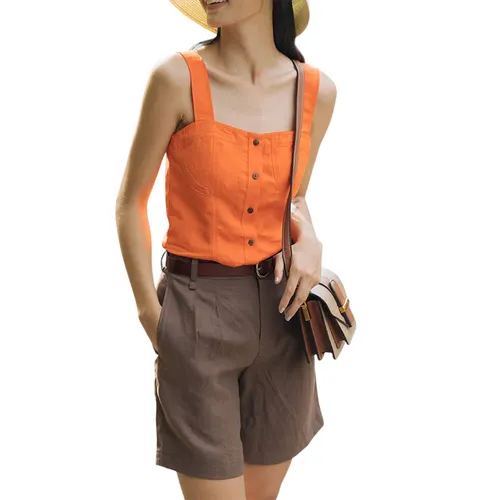 Quần Short Nữ F2 Fashion & Freedom Modern Meets Heritage Brown Linen Shorts QS34-N-S-0620 Màu Nâu Size S