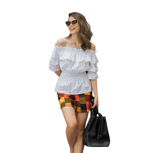 Quần Short Nữ F2 Fashion & Freedom Yellow Linen Shorts For A Street Style QS35-V-S-0919 Phối Màu&nbsp;Size S