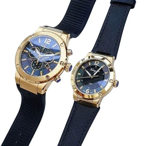 Set Đồng Hồ Salvatore Ferragamo F80 Diamond 44mm /33mm Màu Vàng Gold