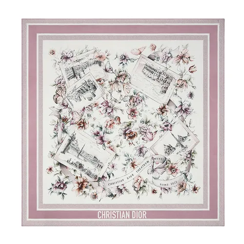 Khăn Lụa Nữ Dior Souvenir De Rome 90 Square Scarf Màu Trắng/Tím