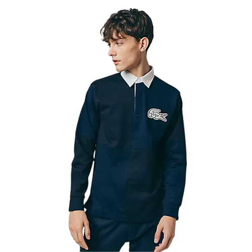 Áo Polo Dài Tay Nam Lacoste Color Block Rugby Shirt Dark Navy KH011-HDE Màu Xanh Navy Size 2