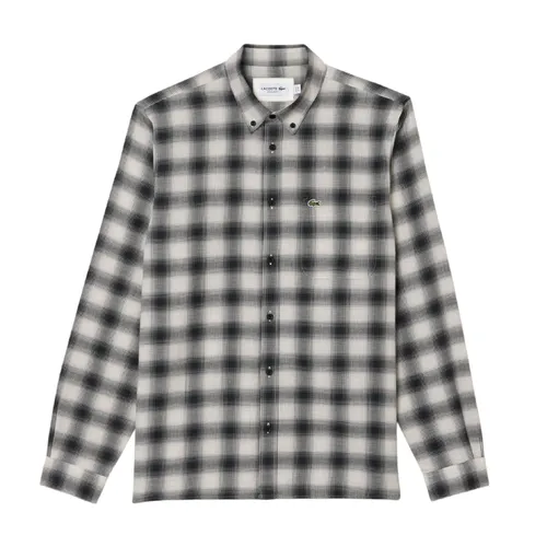 Áo Sơ Mi Nam Dài Tay Lacoste Cotton/Wool Blend Checked Shirt CH6347 - KBR Màu Đen Trắng Size 38