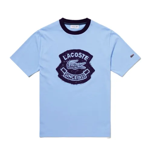 Áo Thun Nam Lacoste Men's Casual Vintage Print Ringer T-Shirt TH9388 - HBP Màu Xanh Blue Size 4