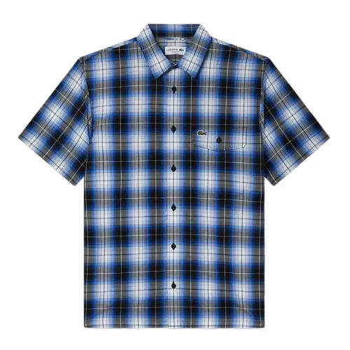 Áo Sơ Mi Cộc Tay Nam Lacoste Men's CH6730 WT5 Màu Kẻ Xanh Size 39
