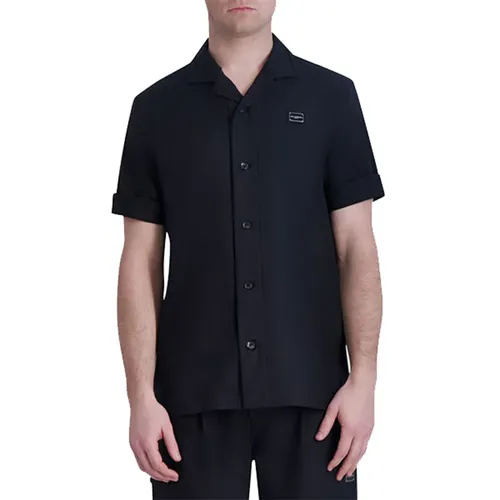 Áo Sơ Mi Nam Karl Lagerfeld Camp Shirt With Logo Plaque W3118 Black Màu Đen Size S