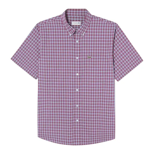 Áo Sơ Mi Nam Lacoste Short-Sleeve Plaid Shirt With Button Closure Regular CH0744 - INY Màu Hồng Tím Size 39