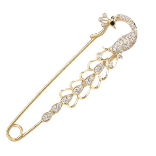 Kim Cài Áo Nữ Meri Peacock Charm BR16 Màu Vàng