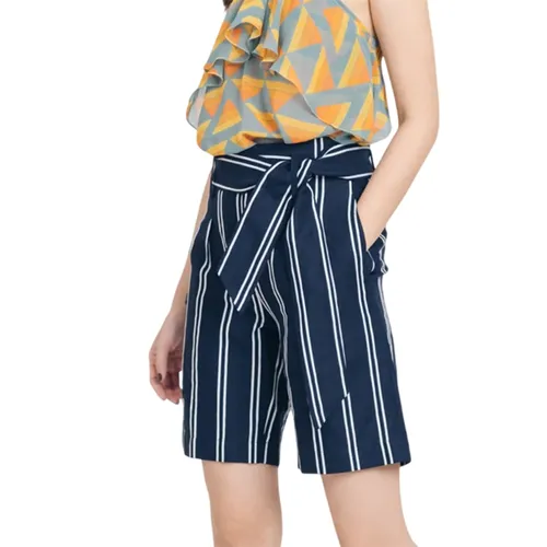 Quần Short Linen Nữ F2 Fashion & Freedom Brighter Day QS60-XST-S-1121 Màu Xanh/Trắng Size S