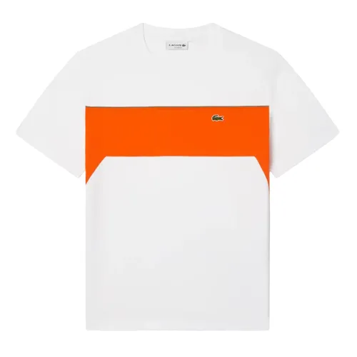 Áo Phông Nam Lacoste Cotton Colour-Block White/Orange Classic TH2853 - IDY Tshirt Màu Trắng Cam Size 3