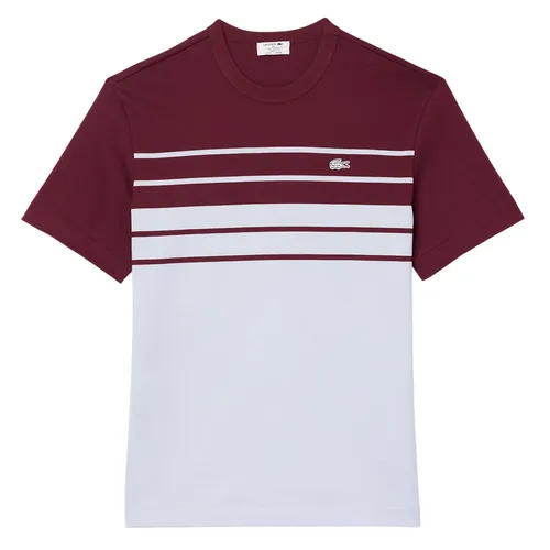 Áo Thun Nam Lacoste French Made Striped Jersey T-Shirt in Light Blue/ Bordeaux TH8130 - IT6 Màu Đỏ Trắng Size 3