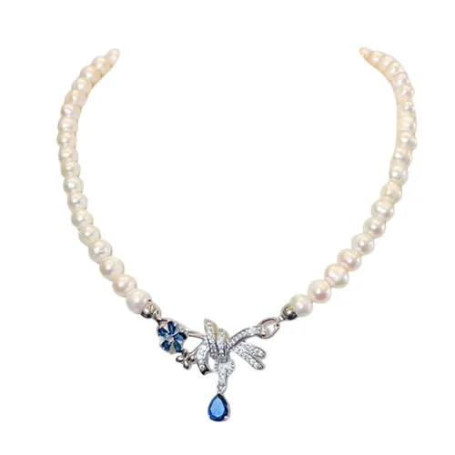 Dây Chuyền Nữ Jessica Pearl Azure Bow JN11 Màu Trắng Xanh