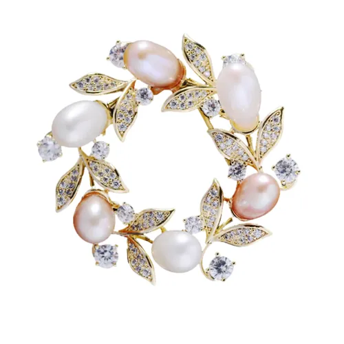 Cài Áo Nữ Meri Blossom Wreath BR39 Màu Vàng Phối Trắng