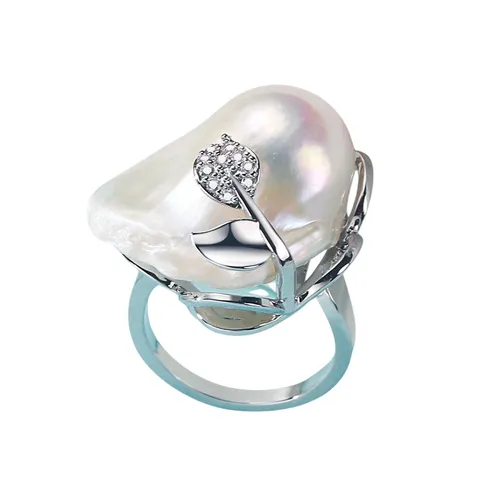Nhẫn Nữ Jessica Pearl Baroque JSR25 Màu Trắng Bạc