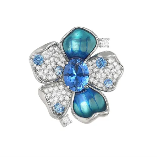 Pin Cài Áo Nữ Meri Azure Flower BR55 Màu Xanh Bạc