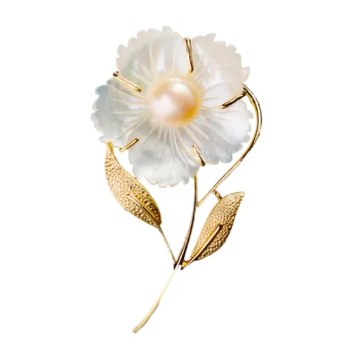 Cài Áo Nữ Meri Pearlescent Flower BR35 Màu Vàng