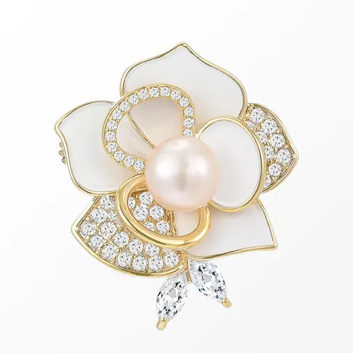 Cài Áo Nữ Meri Rose Blossom BR58 Màu Trắng Vàng