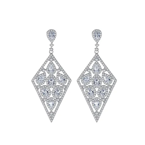 Khuyên Tai Nữ Kya Jewel Sparkling Rhombus KE14 Màu Bạc
