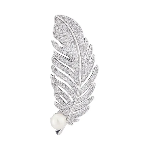 Cài Áo Nữ Meri Lumina Feather BR70 Màu Bạc