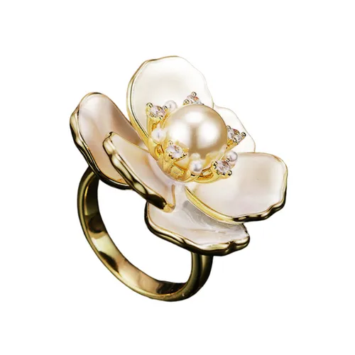 Nhẫn Nữ Kya Jewel Camellia Bloom JR17 Màu Vàng Trắng