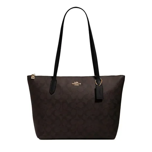 Túi Tote Nữ Coach Zip Top Toe In Signature Canvas 4455 Màu Nâu Đen
