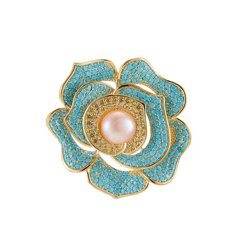 Cài Áo Nữ Meri Camellia Grace BR100 Màu Xanh Vàng