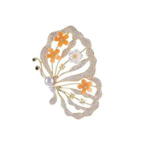 Cài Áo Nữ Meri Floral Wings BR104 Màu Vàng Cam