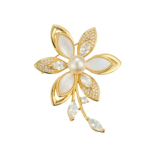 Cài Áo Nữ Meri Pearl Petal Grace BR111 Màu Vàng/Trắng